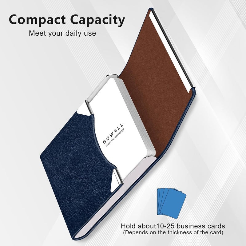 GOWALL Business Card Holder with Magnetic Closure, Slim Metal PU Business Card Case for Men Women, 3.7 x 2.3 inches RFID Blocking Credit Cards Holder for Pocket or Bag Storage, Dark Blue - Image 3